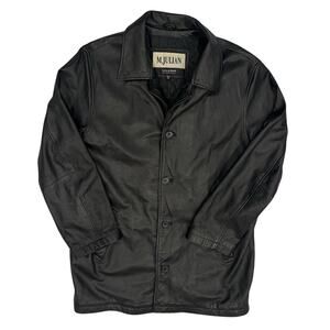 Wilsons Leather M. Julian Black Leather Car Coat Quilted Lining CD Pocket Mens M